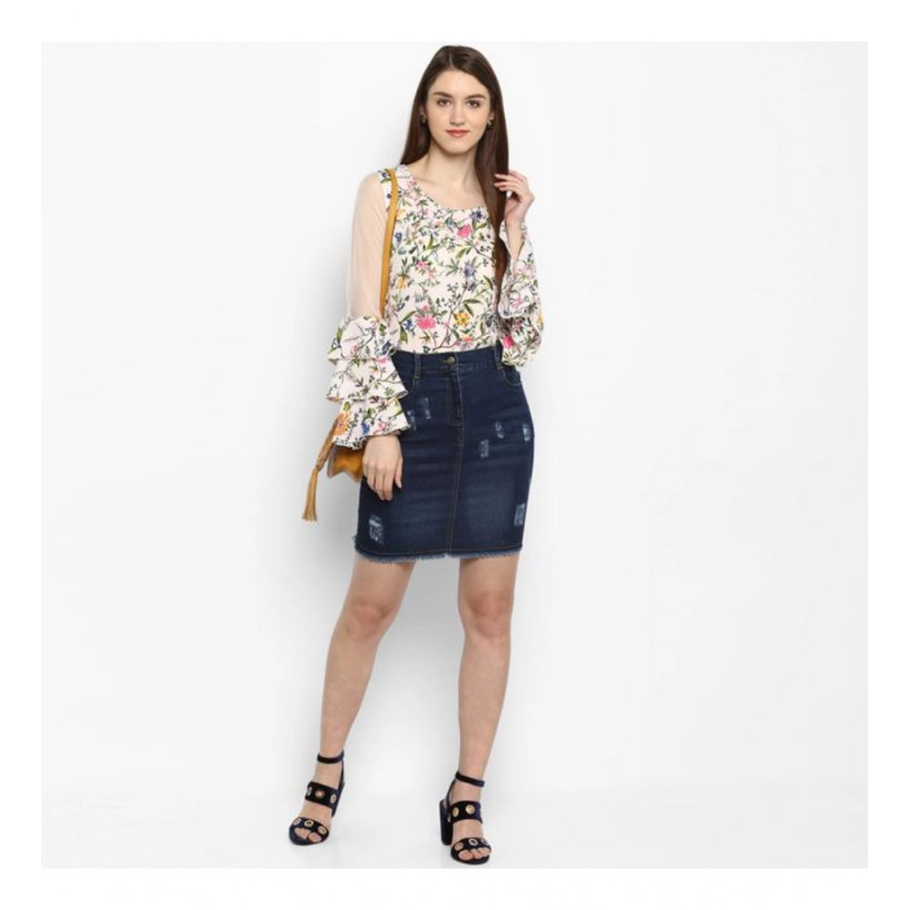 Vaystra Denim Distressed Buttoned Skirt – Blue