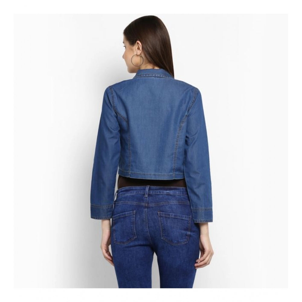 Vaystra Denim Pleated 3-4th Sleeves Shrug – Blue