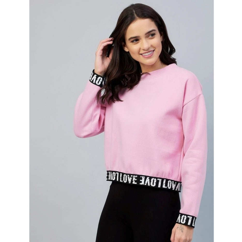 Vaystra Fleece Solid Long Sleeves Sweatshirt – Pink