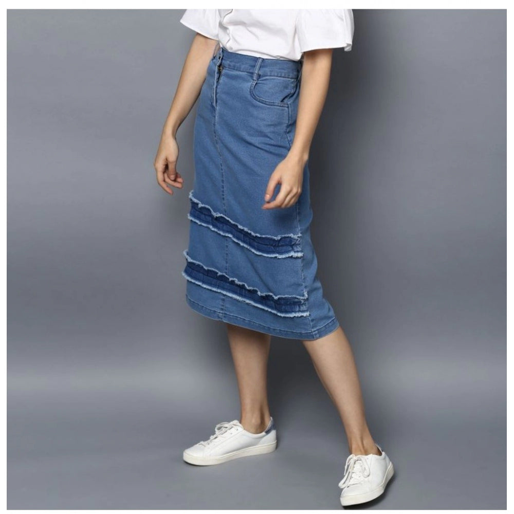 Vaystra Denim Washed Buttoned Skirt – Blue