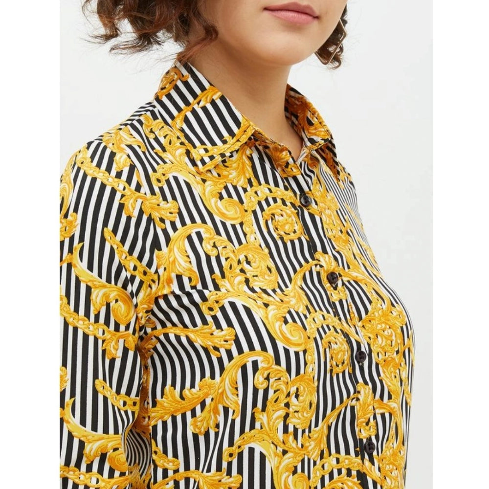 Vaystra Polyester Printed Roll Up Sleeve Standard Length Shirt – Mustared