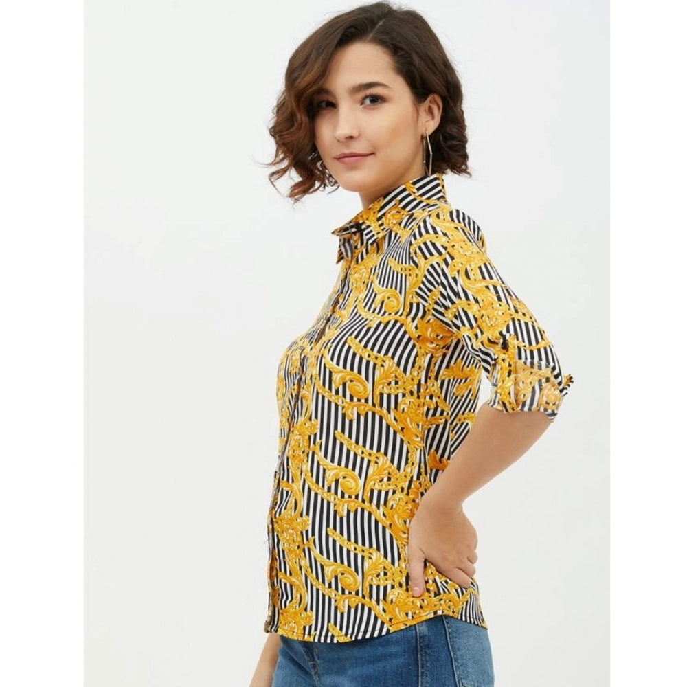 Vaystra Polyester Printed Roll Up Sleeve Standard Length Shirt – Mustared