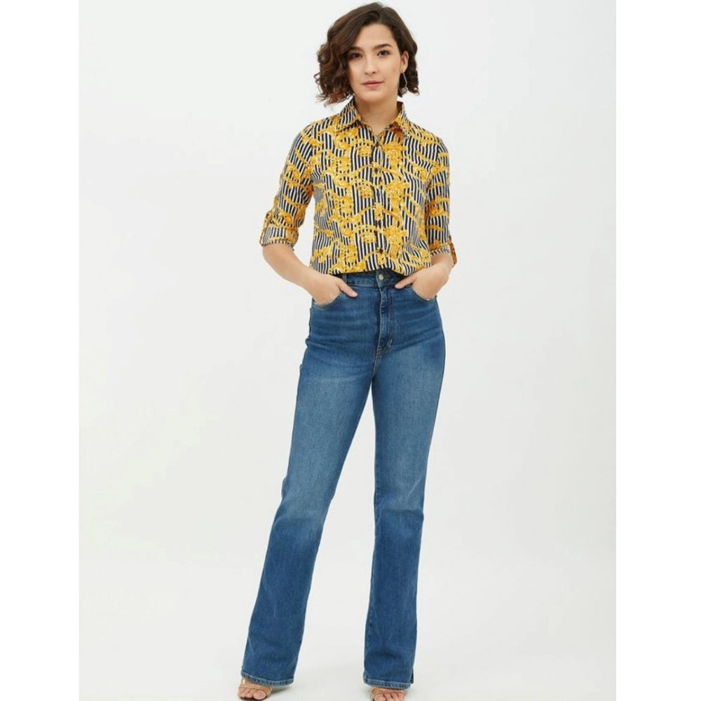 Vaystra Polyester Printed Roll Up Sleeve Standard Length Shirt – Mustared
