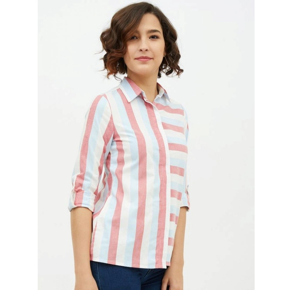 Vaystra Cotton Striped Long Sleeves Standard Length Shirt – Pink
