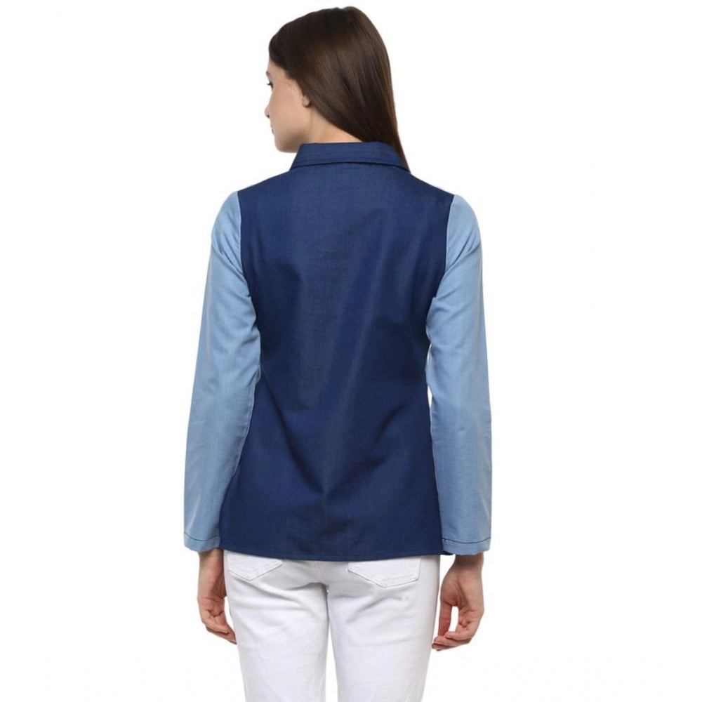 Vaystra Denim Patch Work Long Sleeves Regular Top – Blue