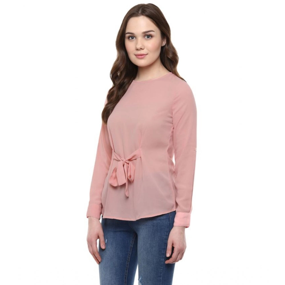 Vaystra Polyester Solid Long Sleeves Regular Top – Pink