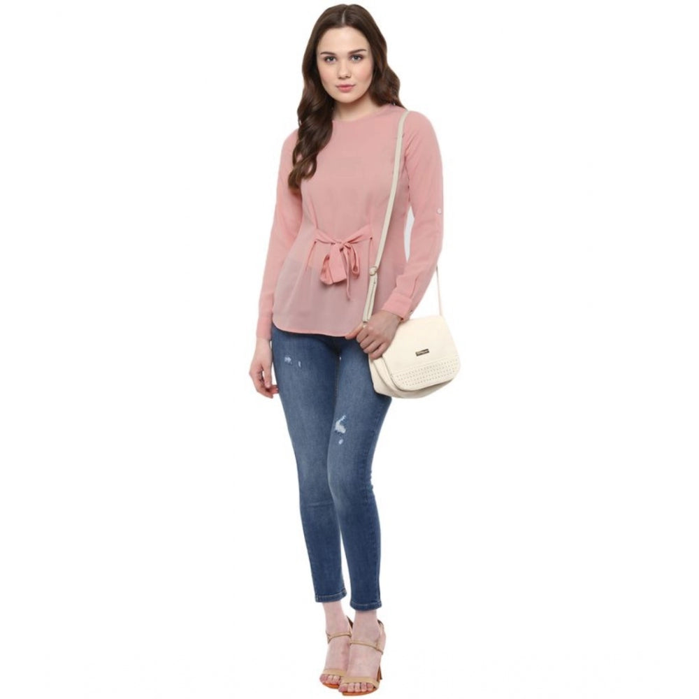 Vaystra Polyester Solid Long Sleeves Regular Top – Pink