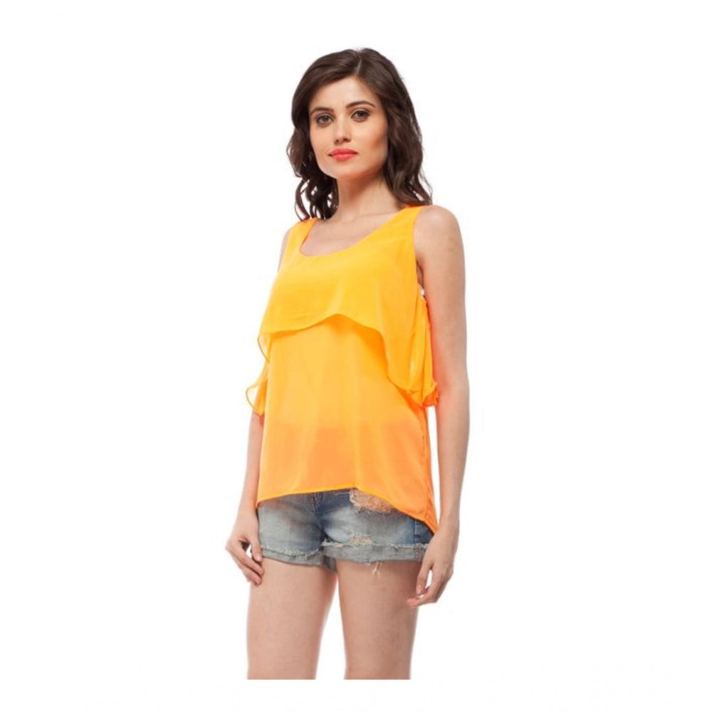 Vaystra Polyester Solid Sleeveless Regular Top – Yellow
