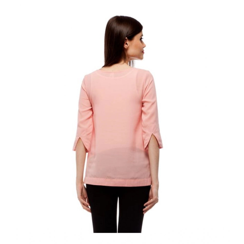 Vaystra Polyester Solid 3-4th Sleeves Regular Top – Peach