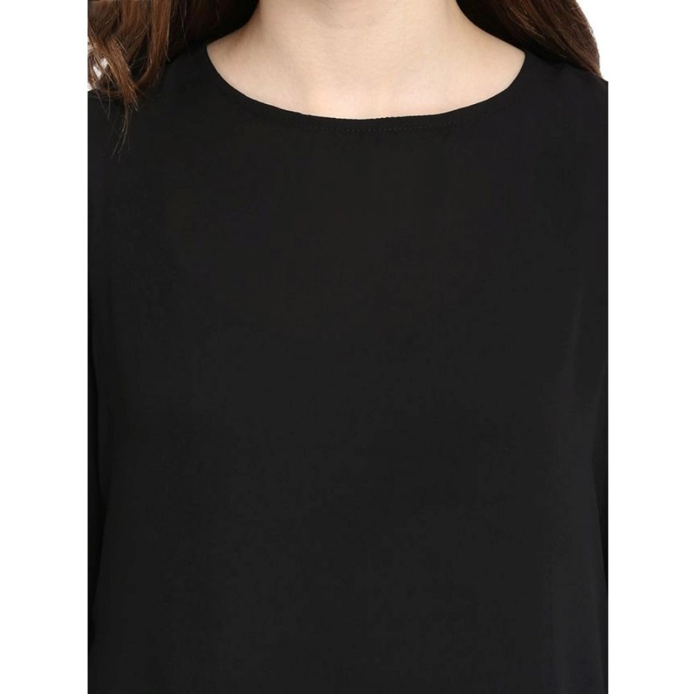 Vaystra Polyester Georgette Self Design Bell Sleeve Regular Top – Black