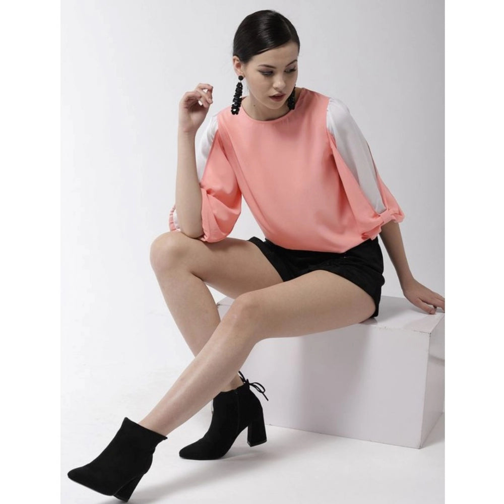 Vaystra Polyester Colour Block Slit Sleeve Top – Pink