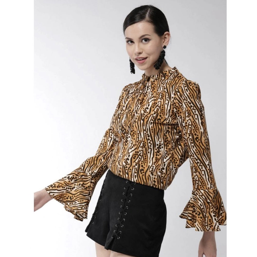 Vaystra Polyester Printed Bell Sleeve Top – Orange & Black