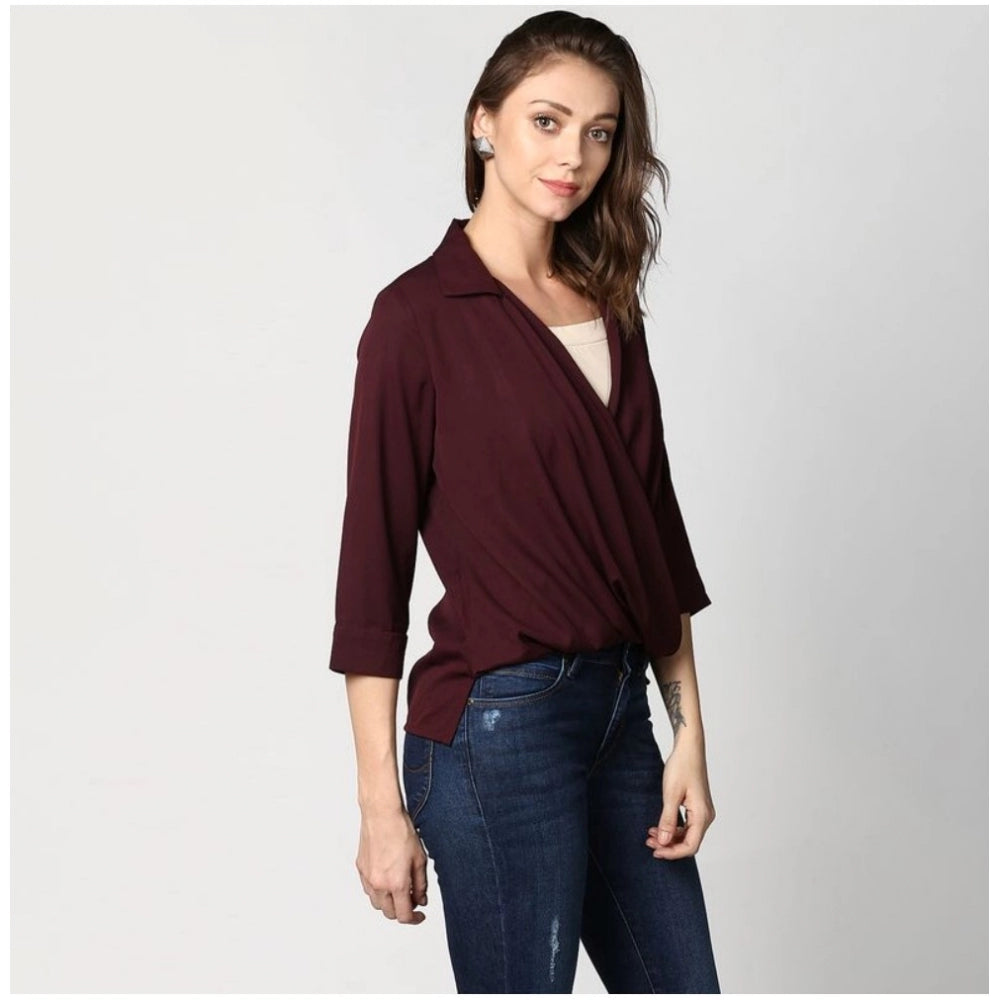 Vaystra Polyester Solid 3-4th Sleeves Top – Maroon