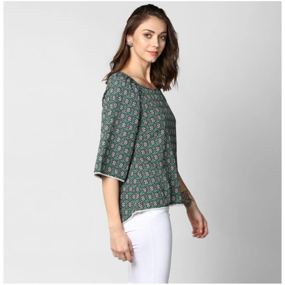 Vaystra Polyester Printed 3-4th Sleeves Top – Green