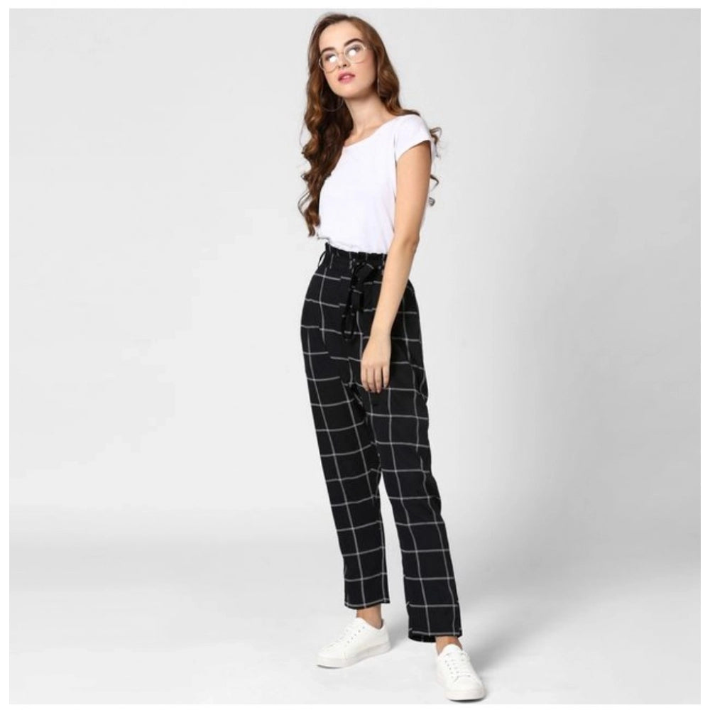 Vaystra Polyester Checkered Elasticated Trousers – Black & White