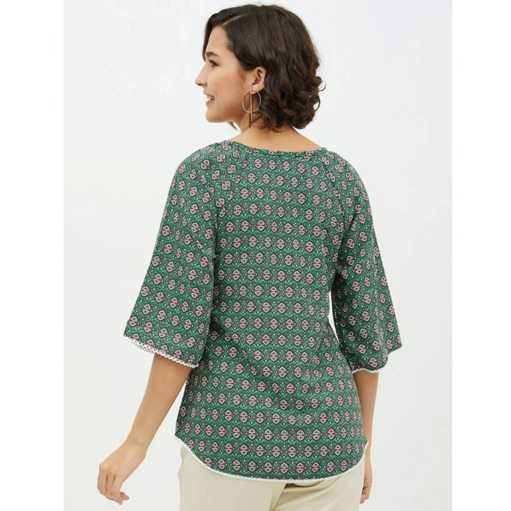 Vaystra Polyester Printed 3-4th Sleeves Top – Green