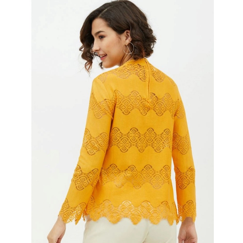 Vaystra Cotton Lace Inserts Long Sleeves Top – Yellow