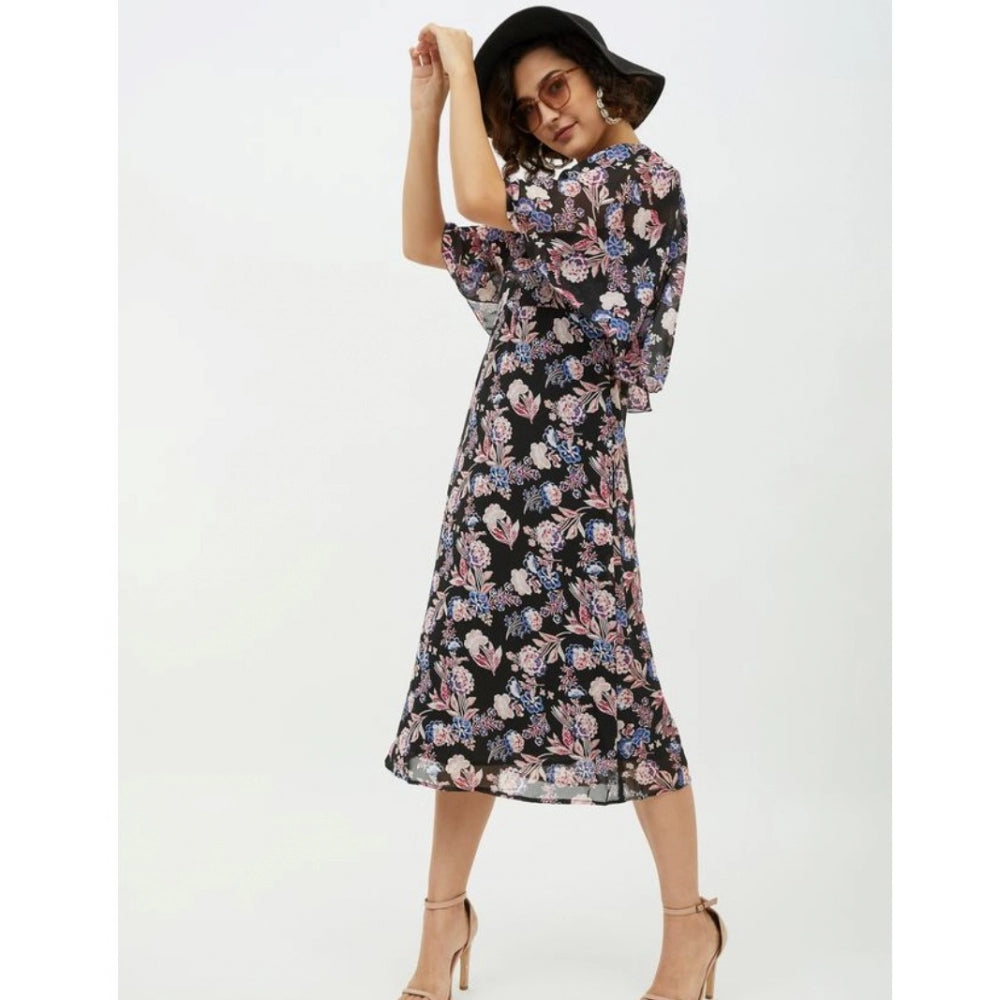Vaystra Polyester Chain Print Cap Sleeve Calf-length Dress – Multicolor