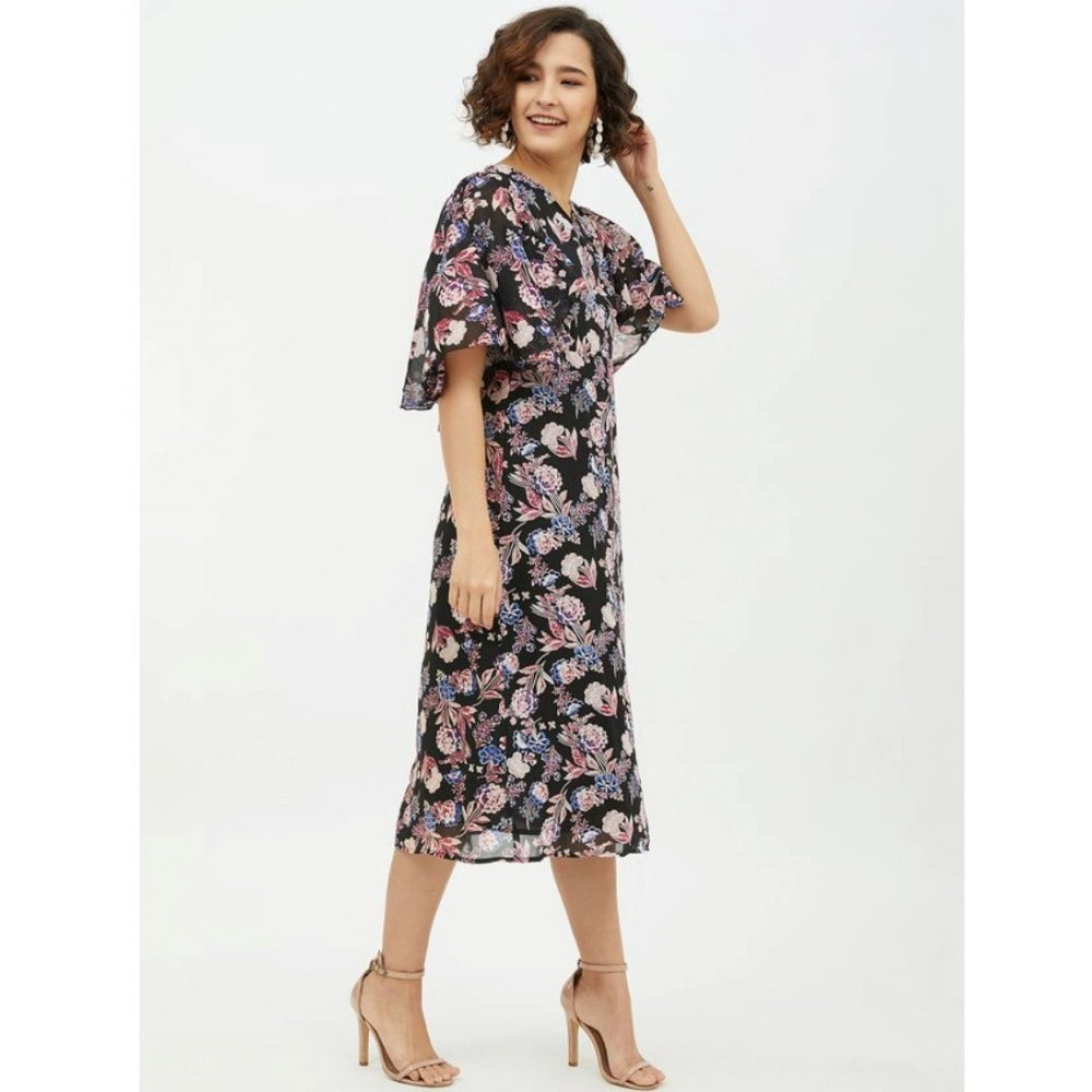 Vaystra Polyester Chain Print Cap Sleeve Calf-length Dress – Multicolor