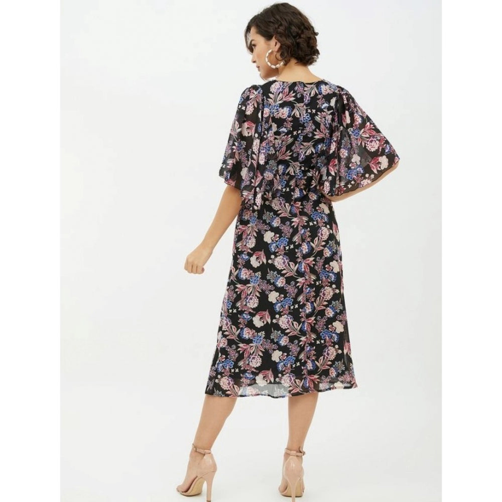 Vaystra Polyester Chain Print Cap Sleeve Calf-length Dress – Multicolor