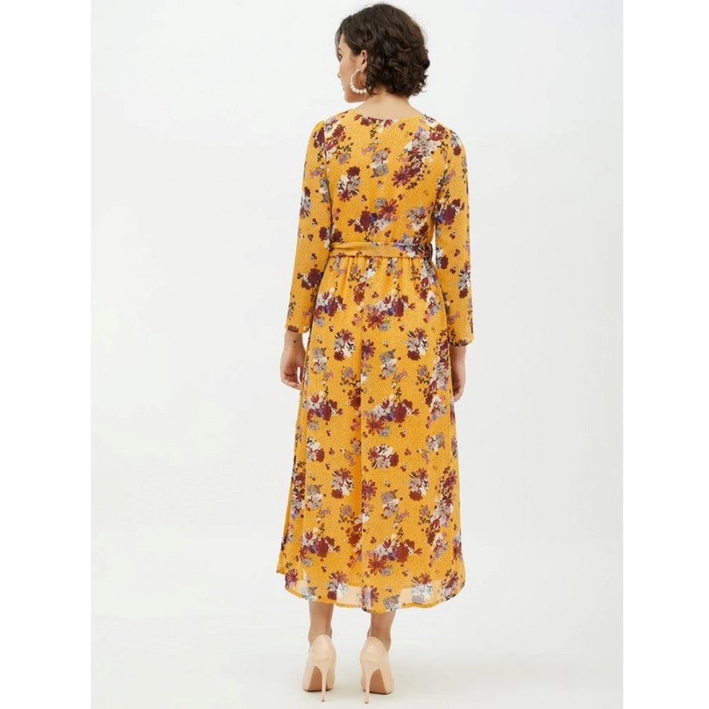 Vaystra Polyester Floral Long Sleeves Calf-length Dress – Multicolor