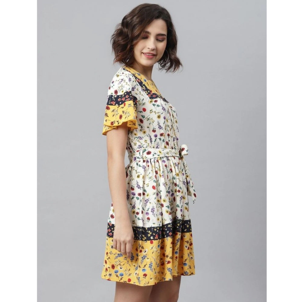 Vaystra Polyester Floral Flutter Above Knee Dress – Multicolor
