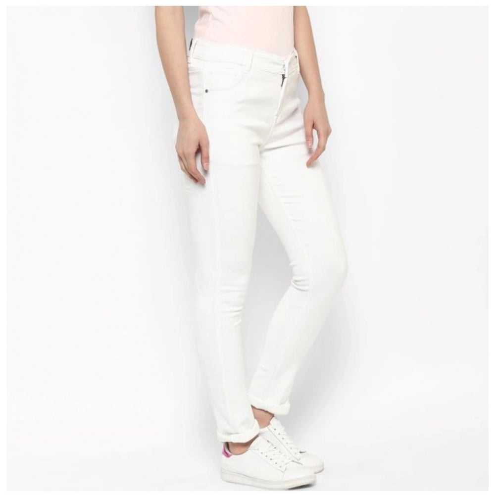 Vaystra Denim Solid Buttoned Jeans – White