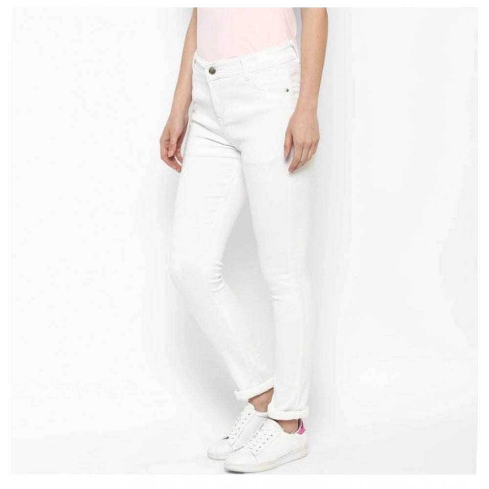 Vaystra Denim Solid Buttoned Jeans – White