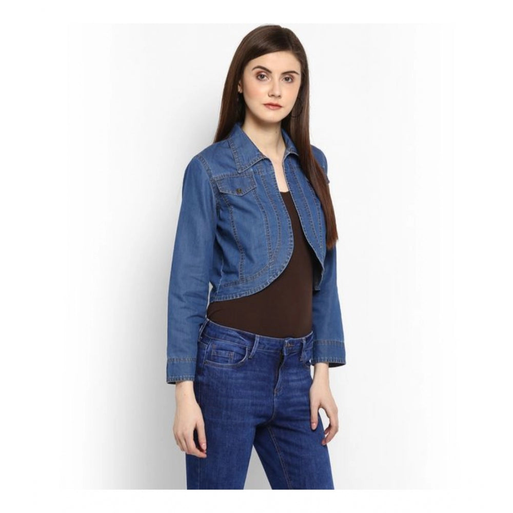 Vaystra Denim Solid 3-4th Sleeves Shrug – Blue