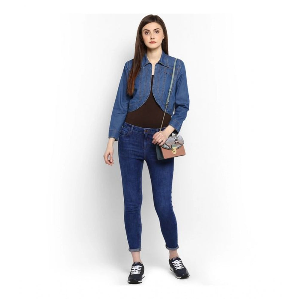 Vaystra Denim Solid 3-4th Sleeves Shrug – Blue