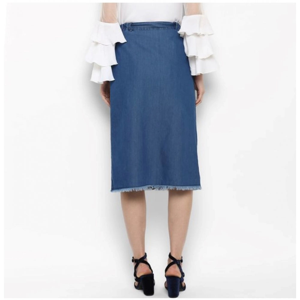 Vaystra Denim Washed Buttoned Skirt – Blue