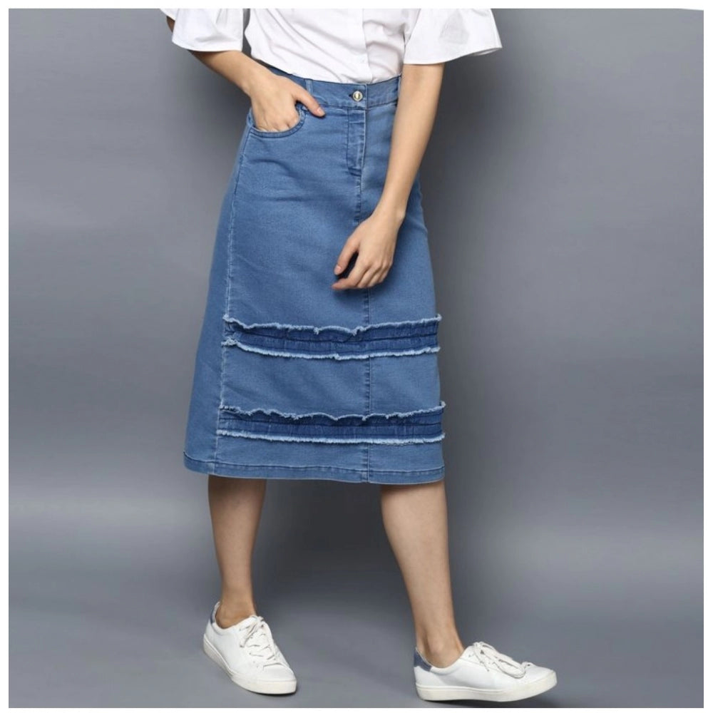 Vaystra Denim Washed Buttoned Skirt – Blue