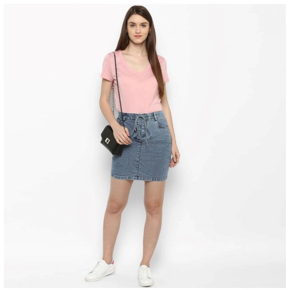 Vaystra Denim Draw String Buttoned Skirt – Blue