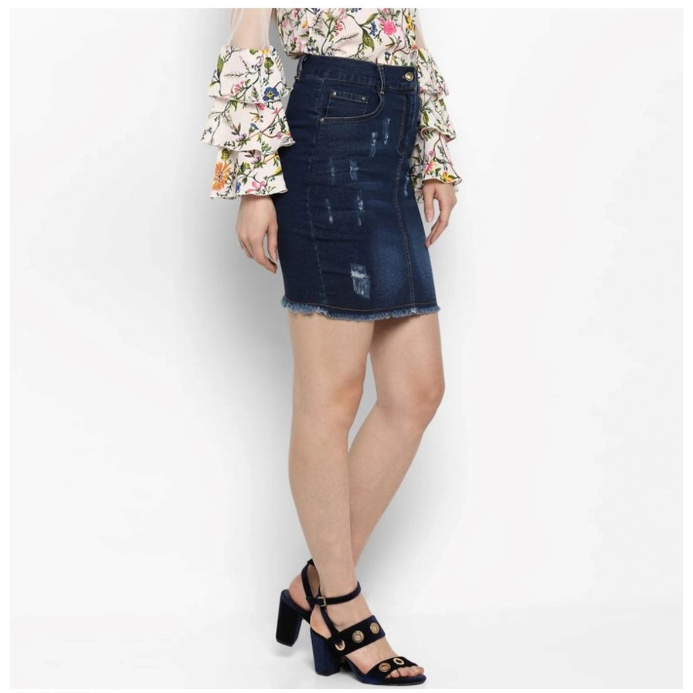 Vaystra Denim Distressed Buttoned Skirt – Blue