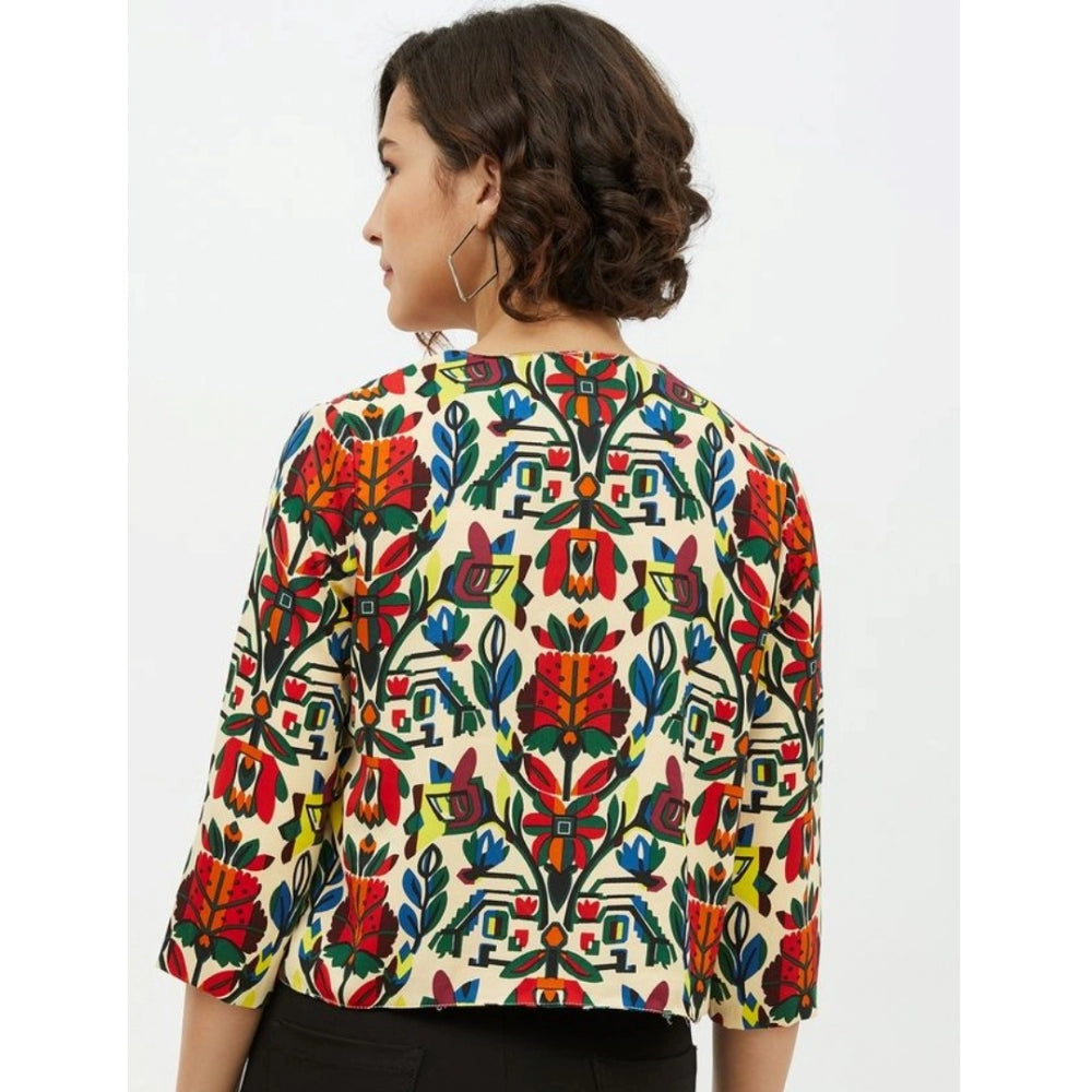 Vaystra Polyester Floral 3-4th Sleeves Shrug – Multicolor