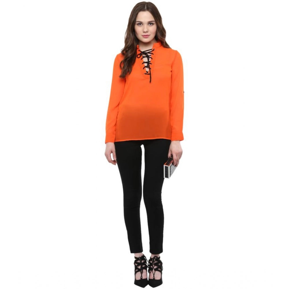 Vaystra Polyester Solid Long Sleeves Regular Top – Orange