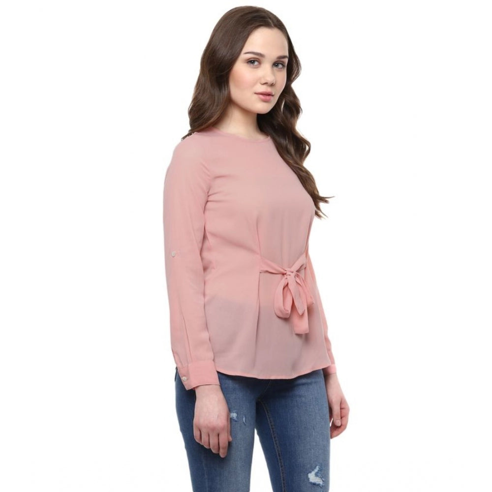Vaystra Polyester Solid Long Sleeves Regular Top – Pink