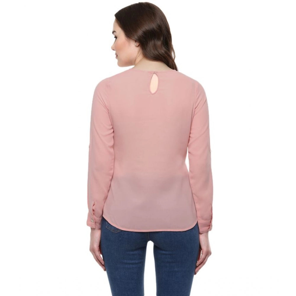 Vaystra Polyester Solid Long Sleeves Regular Top – Pink