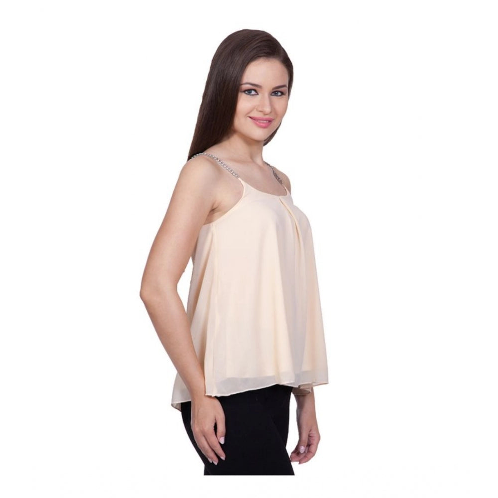 Vaystra Polyester Solid Shoulder Straps Regular Top – Beige
