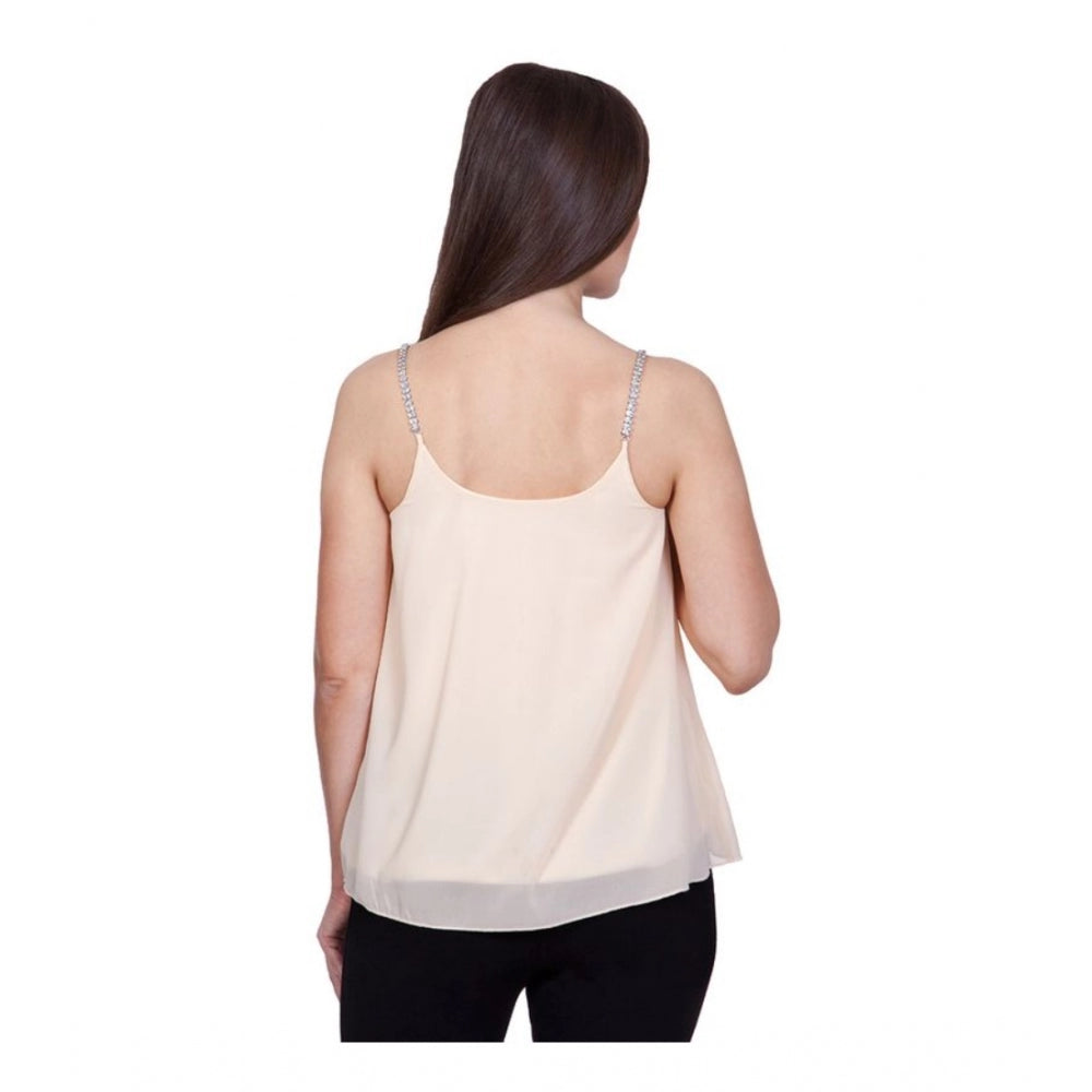 Vaystra Polyester Solid Shoulder Straps Regular Top – Beige