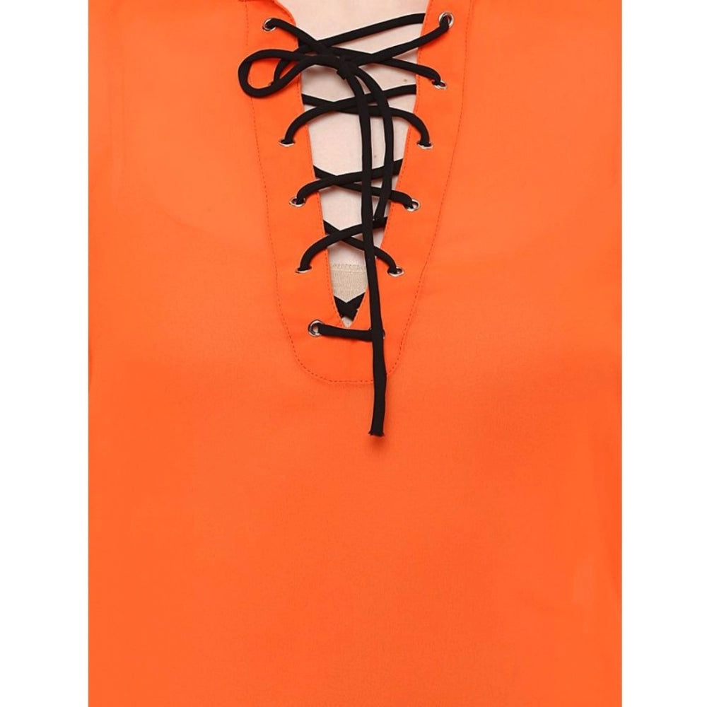 Vaystra Polyester Solid Long Sleeves Regular Top – Orange