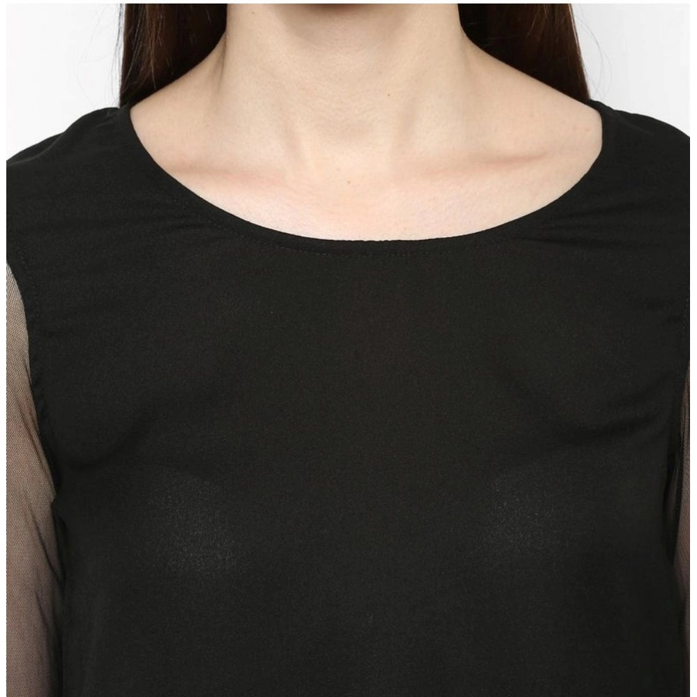 Vaystra Polyester Solid Tier Sleeve Top – Black