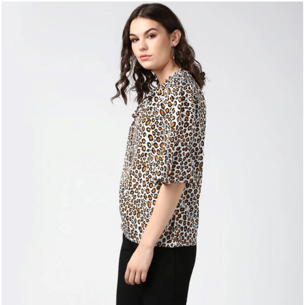 Vaystra Polyester Animal Print Bell Sleeve Top – Orange & Black
