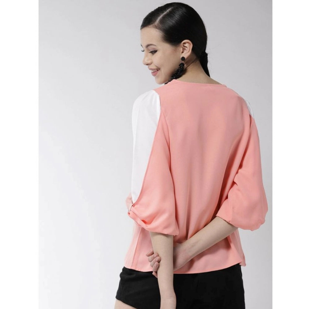 Vaystra Polyester Colour Block Slit Sleeve Top – Pink