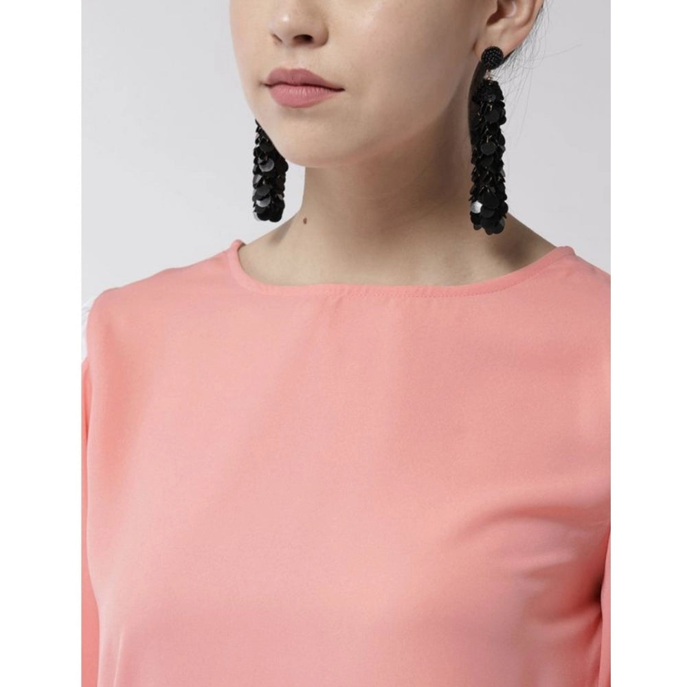 Vaystra Polyester Colour Block Slit Sleeve Top – Pink