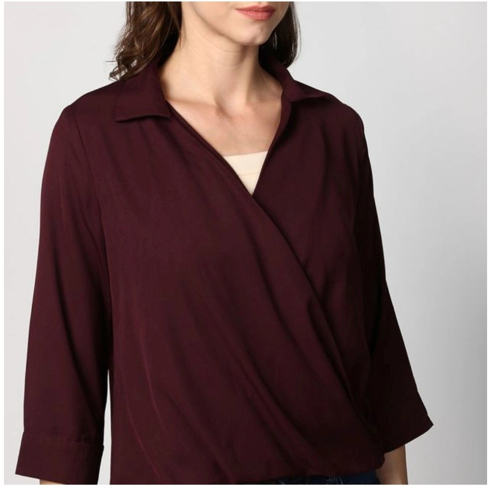 Vaystra Polyester Solid 3-4th Sleeves Top – Maroon