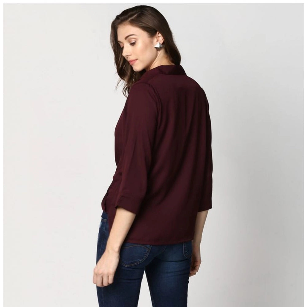 Vaystra Polyester Solid 3-4th Sleeves Top – Maroon