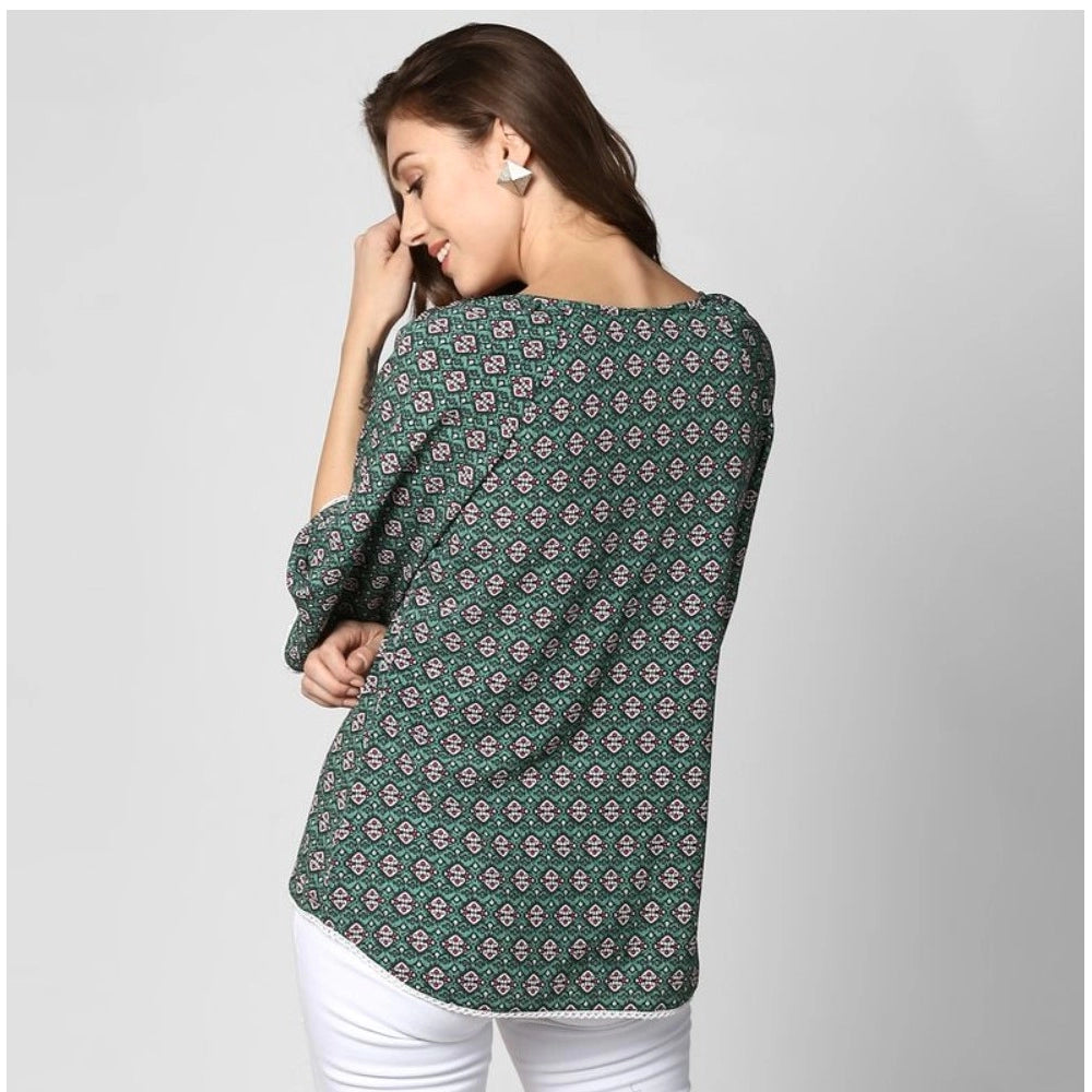 Vaystra Polyester Printed 3-4th Sleeves Top – Green