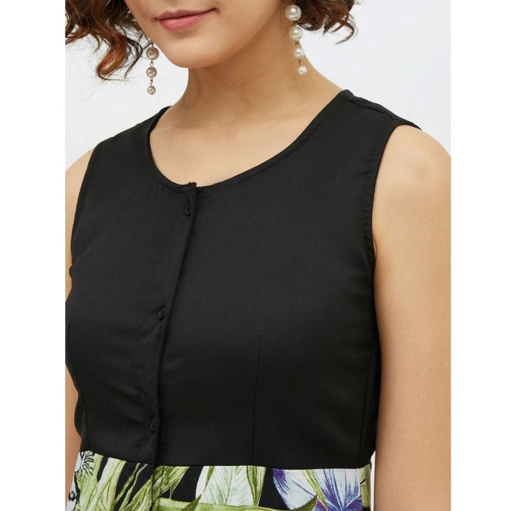 Vaystra Rayon Floral Sleeveless Calf-length Dress – Multicolor