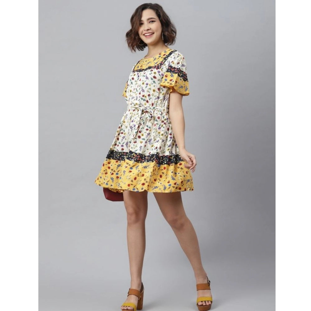 Vaystra Polyester Floral Flutter Above Knee Dress – Multicolor